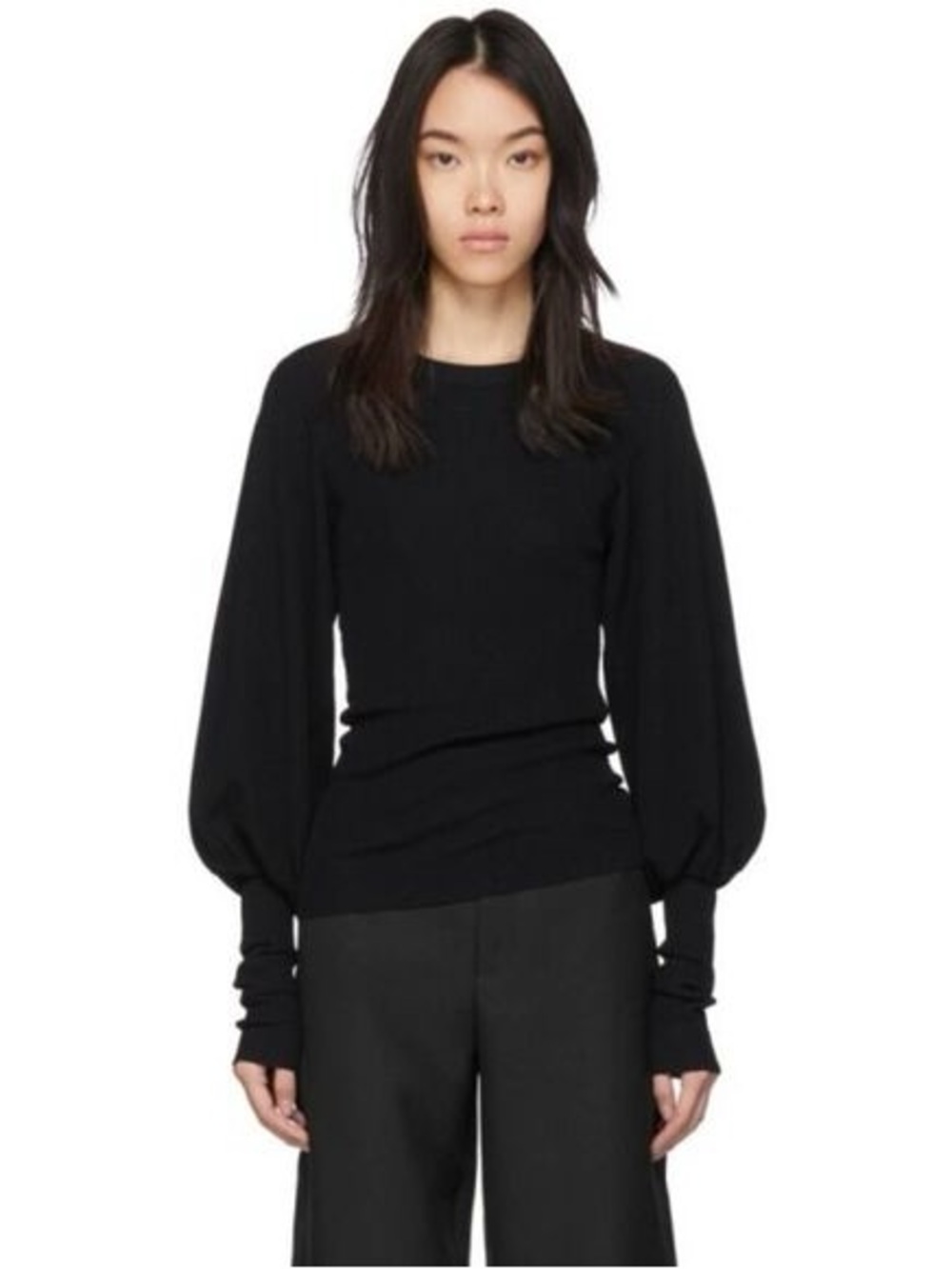 Toteme Vignola Knit Long Sleeve Puff-Sleeve Top in Black